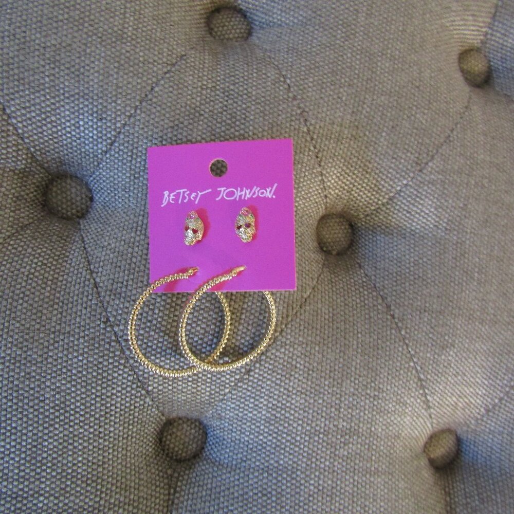Betsey Johnson Set of Hoops &💀Studs Earrings - Picture 3 of 3